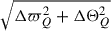 Mathematical equation: $ \sqrt{\Delta\varpi_Q^{2}+\Delta\Theta_Q^{2}} $
