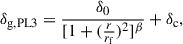 Mathematical equation: $$ \begin{aligned} \delta _{\rm g,PL3} = \frac{\delta _{0}}{[1+(\frac{r}{r_{\rm f}})^{2}]^{\beta }}+\delta _{\rm c}, \end{aligned} $$