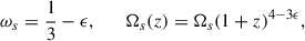 Mathematical equation: $$ \begin{aligned} \omega _s=\frac{1}{3}-\epsilon ,\qquad \Omega _s(z) = \Omega _s(1+z)^{4-3\epsilon }, \end{aligned} $$