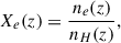 Mathematical equation: $$ \begin{aligned} X_e(z) = \frac{n_e(z)}{n_H(z)}, \end{aligned} $$