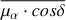 Mathematical equation: $\matrix{ {\overline {{\mu _\alpha } \cdot \cos \delta } } \cr {({\rm{mas}}/{\rm{yr}})} \cr } $