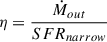 Mathematical equation: $$ \begin{aligned} \eta =\frac{\dot{M}_{out}}{SFR_{narrow}} \end{aligned} $$