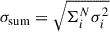 Mathematical equation: $ \sigma_{\mathrm{sum}} = \sqrt{\Sigma_{i}^{N} \sigma_i^2} $