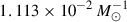 Mathematical equation: $ 1.113 \times 10^{-2} \,M _{\odot}^{-1} $