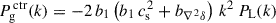 Mathematical equation: $$ \begin{aligned} P_{\rm g}^{\,\mathrm {ctr}}(k)&=-2 \, b_1\left( b_1\,c_{\rm s}^{\,2}+b_{\nabla ^{\,2}\delta } \right) \, k^2 \, P_{\rm L}(k) \end{aligned} $$