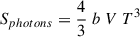 Mathematical equation: $$ \begin{aligned} S_{photons} = \frac{4}{3}\ b\ V\ T^3 \end{aligned} $$
