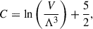 Mathematical equation: $$ \begin{aligned} C = \ln \left( \frac{V}{\Lambda ^3} \right) + \frac{5}{2} ,\end{aligned} $$