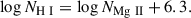 Mathematical equation: $$ \begin{aligned} \log N_{\rm H\ I} = \log N_{\rm Mg\ II} + 6.3. \end{aligned} $$