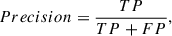 Mathematical equation: $$ \begin{aligned} Precision=\frac{TP}{TP+FP} ,\end{aligned} $$