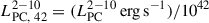Mathematical equation: $ L_{\mathrm{PC,\ 42}}^{2{-}10}=(L_{\mathrm{PC}}^{2{-}10}\,\mathrm{erg\,s}^{-1})/10^{42} $