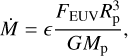 Mathematical equation: \dot{M} = \epsilon\frac{F_{\rm EUV}\Rp^3 }{G\Mp} ,
