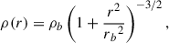 Mathematical equation: $$ \begin{aligned} \rho (r) = \rho _b \left( 1+\dfrac{r^2}{r{_b}^2}\right) ^{-3/2}, \end{aligned} $$
