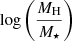 Mathematical equation: $ \log\left(\frac{M_{\mathrm{H}}}{M_{\star}}\right) $