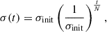 Mathematical equation: $$ \begin{aligned} \sigma (t) = \sigma _{\mathrm{init} }\left(\frac{1}{\sigma _{\mathrm{init} }}\right)^{\frac{t}{N}}, \end{aligned} $$