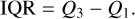 Mathematical equation: \mathrm{IQR}=Q_3-Q_1 .