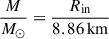 Mathematical equation: $ \frac{M}{M_{\odot}} = \frac{R_{\mathrm{in}}}{8.86\,\mathrm{km}} $