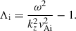 Mathematical equation: $$ \begin{aligned} \Lambda _{\rm i} = \dfrac{\omega ^2}{k_z^2 v_{\rm Ai}^2}-1. \end{aligned} $$