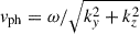 Mathematical equation: $ v_{\mathrm{ph}}=\omega/\sqrt{k_y^2+k_z^2} $