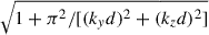Mathematical equation: $ \sqrt{1+\pi^2/[(k_y d)^2+(k_z d)^2]} $