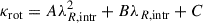 Mathematical equation: $$ \begin{aligned} \kappa _{\mathrm{rot}} = A\lambda _{{R,\mathrm{intr}}}^2 + B\lambda _{{R,\mathrm{intr}}} + C \end{aligned} $$