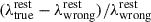Mathematical equation: $ (\lambda_{\mathrm{true}}^{\mathrm{rest}} - \lambda_{\mathrm{wrong}}^{\mathrm{rest}})/\lambda_{\mathrm{wrong}}^{\mathrm{rest}} $