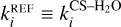 Mathematical equation: $\[k_{i}^{\mathrm{REF}} \equiv k_{i}^{\mathrm{CS}-\mathrm{H}_{2} \mathrm{O}}\]$