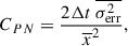 Mathematical equation: $$ \begin{aligned} C_{PN}= \frac{2 \Delta t \ \overline{\sigma _{\rm err}^2}}{\overline{x}^2}, \end{aligned} $$