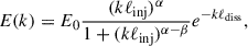 Mathematical equation: $$ \begin{aligned} E(k) = E_0 \frac{(k\ell _{\rm {inj}})^{\alpha }}{1+(k\ell _{\rm {inj}})^{\alpha -\beta }}e^{-k\ell _{\rm {diss}}}, \end{aligned} $$