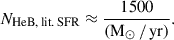 Mathematical equation: $$ \begin{aligned} N_{\mathrm {HeB,\,lit.\,SFR} \approx \frac{1500}{ (\mathrm{M} _\odot \, / \, \mathrm{yr} )}. \end{aligned} $$