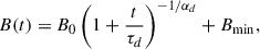 Mathematical equation: $$ \begin{aligned} B(t) = B_0\left(1+\frac{t}{\tau _d}\right)^{-1/\alpha _d} +B_{\rm min}, \end{aligned} $$