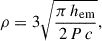 Mathematical equation: $$ \begin{aligned} \rho = 3 \sqrt{\frac{\pi \, h_{\rm em}}{2 \, P \, c}}, \end{aligned} $$