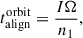 Mathematical equation: $$ \begin{aligned} t_{\rm align}^\mathrm{orbit} = \frac{I \Omega }{n_1}, \end{aligned} $$