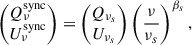 Mathematical equation: $$ \begin{aligned} \left(\begin{matrix} Q^\mathrm{sync}_{\nu }\\ U^\mathrm{sync}_{\nu } \end{matrix} \right) = \left(\begin{matrix} Q_{\nu _{s}}\\ U_{\nu _{s}} \end{matrix}\right) \left(\frac{\nu }{\nu _{s}}\right)^{\beta _{s}}, \end{aligned} $$