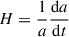 Mathematical equation: $ H = \frac{1}{a}\frac{\mathrm{d}a}{\mathrm{d}t} $
