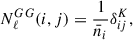 Mathematical equation: $$ \begin{aligned} N_\ell ^{GG}(i,j) = \frac{1}{\bar{n}_i}\delta ^K_{ij}, \end{aligned} $$