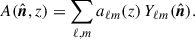 Mathematical equation: $$ \begin{aligned} A({\hat{\boldsymbol{n}}},z) = \sum _{\ell ,m}a_{\ell m}(z)\,Y_{\ell m}({\hat{\boldsymbol{n}}}). \end{aligned} $$