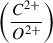 Mathematical equation: $ \left(\frac{C^{2+}}{O^{2+}}\right) $