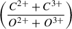 Mathematical equation: $ \left(\frac{C^{2+} + C^{3+}}{O^{2+} + O^{3+}}\right) $