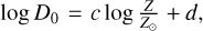 Mathematical equation: $x = a + b\log {Z \over {{Z_0}}},\log {D_0} = c\log {Z \over {{Z_0}}} + d$