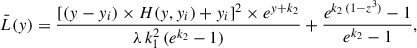 Mathematical equation: $$ \begin{aligned} \bar{L}(y) = \frac{[(y-y_i)\times H(y,y_i)+y_i]^2\times e^{y+k_2}}{\lambda \,k_1^2\,(e^{k_2}-1)}+\frac{e^{k_2\,(1-z^3)}-1}{e^{k_2}-1}, \end{aligned} $$