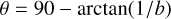 Mathematical equation: $\theta=90-\arctan (1 / b)$