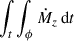 Mathematical equation: $ \int_{t}\int_{\phi}\dot{M}_{z}\,\mathrm{d}t $