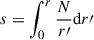 Mathematical equation: $$ \begin{aligned} s=\int _0^r\frac{N}{r\prime }{\mathrm{d} }r\prime \end{aligned} $$