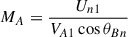 Mathematical equation: $$ \begin{aligned}&M_{A} = \frac{U_{n1}}{V_{A1}\cos \theta _{Bn}} \end{aligned} $$