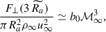 Mathematical equation: $$ \begin{aligned}&\frac{F_{\perp }(3\,\widetilde{R_a})}{\pi R_a^2 \rho _{\infty } u_{\infty }^2} \simeq b_0 {\mathcal{M} }_{\infty }^3, \end{aligned} $$