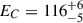 Mathematical equation: $ E_C = 116^{+6}_{-5} $