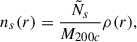 Mathematical equation: $$ \begin{aligned} n_s(r) = \frac{\tilde{N}_s}{M_{200c}}\rho (r), \end{aligned} $$