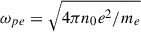 Mathematical equation: $ \omega_{pe} = \sqrt{4\pi n_0 e^2/m_e} $