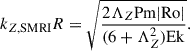 Mathematical equation: $$ \begin{aligned} k_{Z,\mathrm{SMRI} } R = \sqrt{\dfrac{2 \Lambda _Z \mathrm{Pm}\vert \mathrm{Ro}\vert }{(6+\Lambda _Z^2)\mathrm{Ek}}}. \end{aligned} $$