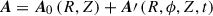 Mathematical equation: $ {\boldsymbol A} = {\boldsymbol A}_0 \left(R,Z\right) + \boldsymbol A\prime\left(R,\phi,Z,t\right) $